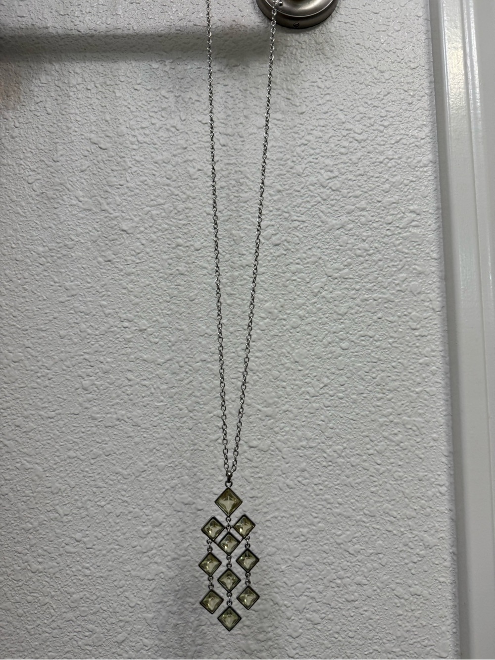 Silver-Tone Geometric Pendant Necklace with Pale Yellow Stones